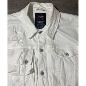 Jordan Craig Legacy Edition White Denim Distressed Trucker Jean Jacket, Size 2XL